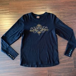 Harley Davidson Black Heavy Weight Shirt Scroll & Stud Shirt XL